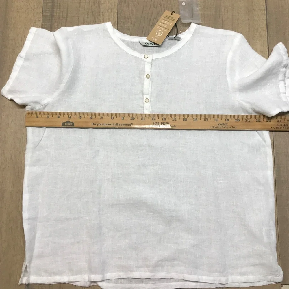 Orvis Linen Top Blouse Womens Size L White Button Up Beach Henley Lightweight - Picture 8 of 10